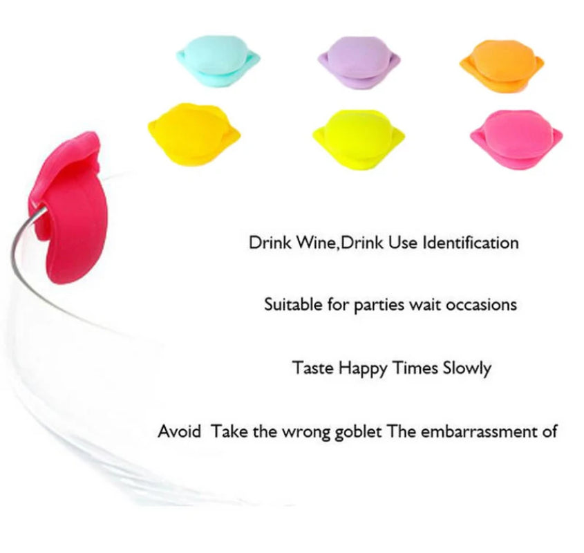 6Pcs Wine Glass Marker Wine Charms Glasses Identifier Marker Cups Glasses Markers Silicone Glass Brand Tongue Shape Glasses Tags