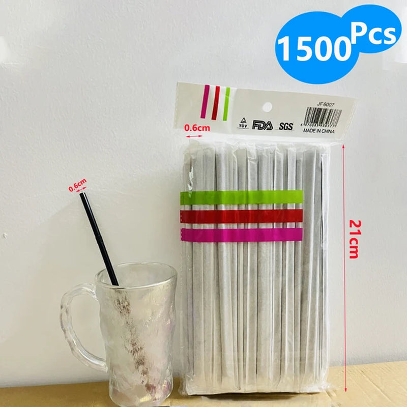 50-1500Pcs Black Drinking Straws Plastique Paper Straws Single Piece Packaging Rietjes Flexible Party Kitchen Beverage Straws