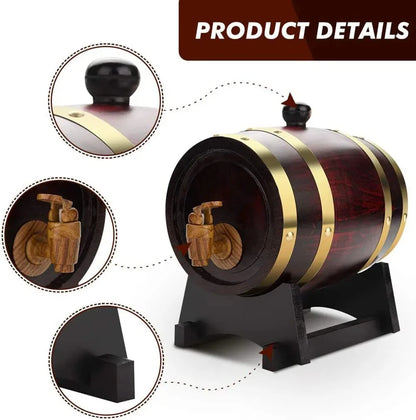 3L Wood Barrel Vintage Oak Beer Brewing Tools Tap Dispenser for Rum Pot Whisky Wine Bar Tools Home Whiskey Barrel Decanter