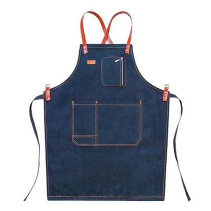 Denim Bib Apron PU Leather Straps Barber Barista Florist Bartender Chef Uniforms Carpenter Baker Home