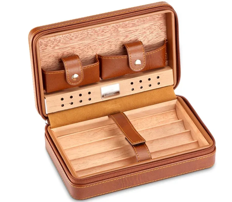 GALINER Charuto Cedar Wood Cigar Humidor Box Travel Cigar Case Storage 4 Cigars Box Humidor Humidifier for Sigar