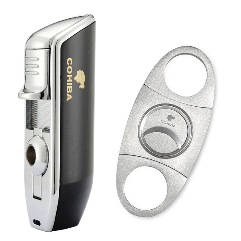 Luxury Cigar Lighter 3 Jet Flame Gas Torch Charuto Lighter Cutter Smoking Cigar Accessories W/ Puro Punch No Gift Box