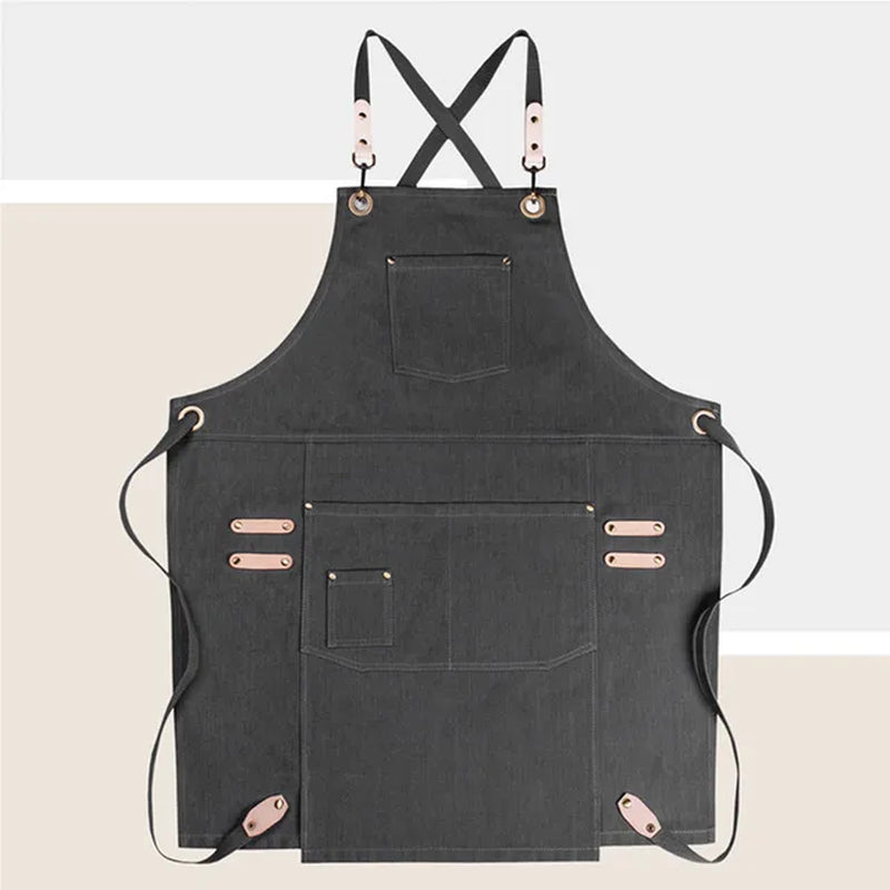 Black Gray Denim Pink Brown Canvas Apron Cafe Barista Bartender Restaurant Pastry Chef Uniform Florist Hairdresser Workwear E70