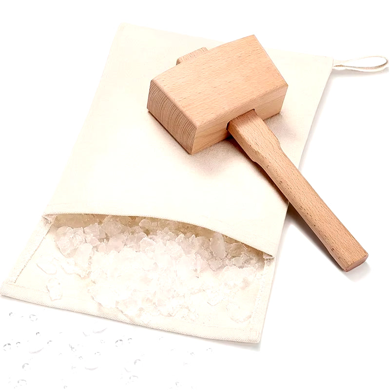 Lewis Bag and Ice Mallet Crush Ice - Wood Hammer and Lewis Bag for Crushed Ice, Bartender Kit Set & Bar Tools Kitchen Accessory