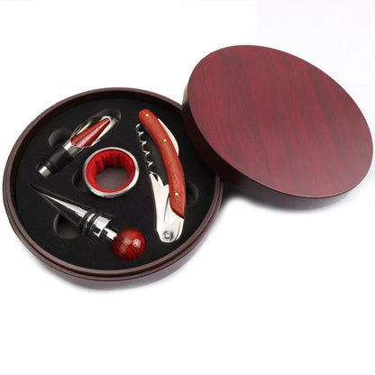 Wine Opener Set, Wine Accessories Wine Opener Kit Gift Set with Wood Case, 4-Piece Set of Wine Accessories with Wooden Box