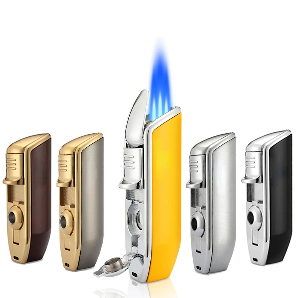 Luxury Cigar Lighter 3 Jet Flame Gas Torch Charuto Lighter Cutter Smoking Cigar Accessories W/ Puro Punch No Gift Box