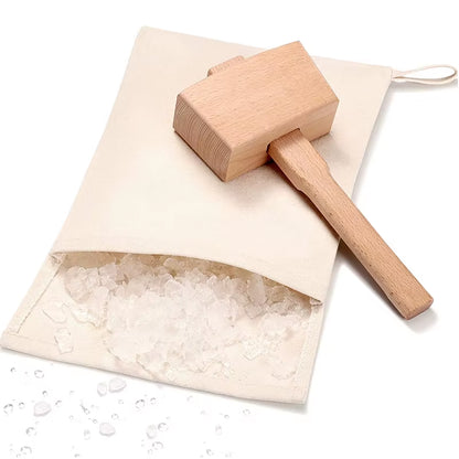 Lewis Bag and Ice Mallet Crush Ice - Wood Hammer and Lewis Bag for Crushed Ice, Bartender Kit Set & Bar Tools Kitchen Accessory