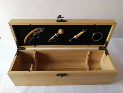 Wine Box with 4 Wine Accessories Set Wine Gift for Men&Women Bamboo Wine Case with Tool Set Wine Storage Box Gift for Wine Lover