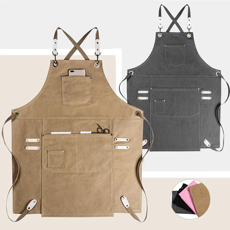 Black Gray Denim Pink Brown Canvas Apron Cafe Barista Bartender Restaurant Pastry Chef Uniform Florist Hairdresser Workwear E70