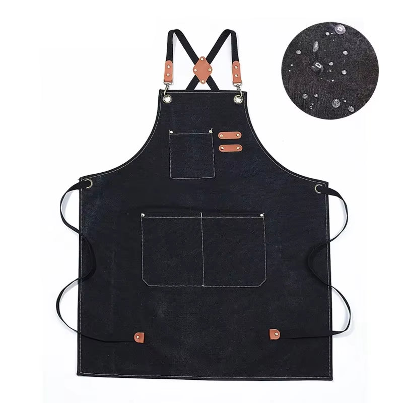 Chef Aprons for Men Women with Large Pockets, Cotton Canvas Cross Back Heavy Duty Adjustable Work Apron Apron