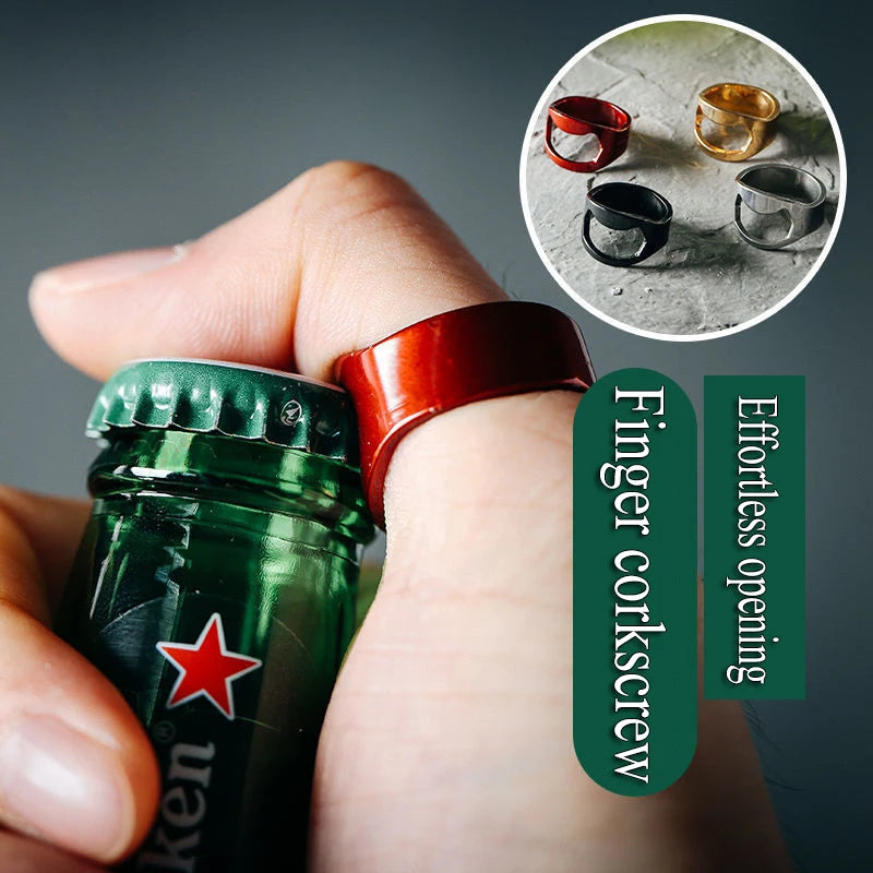 Stainless Steel Finger Corkscrew Beer Bottle Opener Tool Versatile Ring-Shape Beer Bottle Opener Bartender Tool