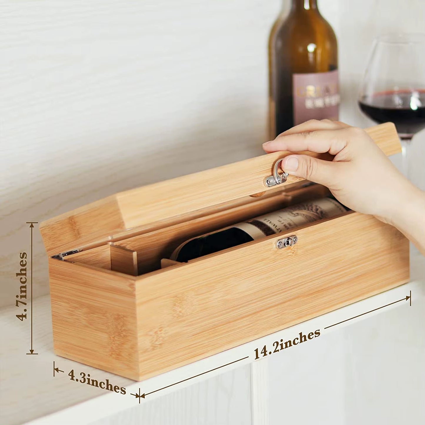 Wine Box with 4 Wine Accessories Set Wine Gift for Men&Women Bamboo Wine Case with Tool Set Wine Storage Box Gift for Wine Lover