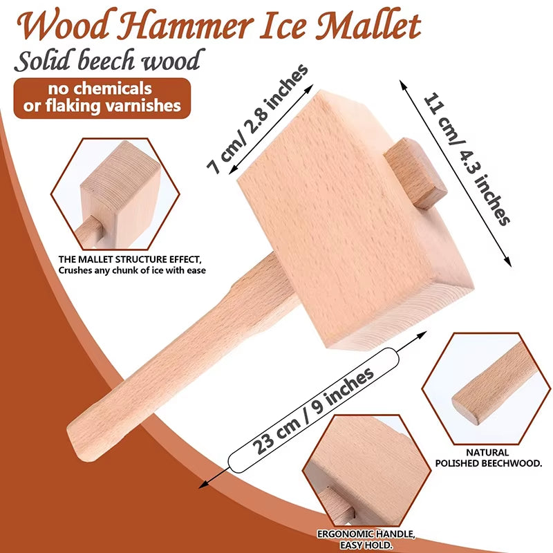 Lewis Bag and Ice Mallet Crush Ice - Wood Hammer and Lewis Bag for Crushed Ice, Bartender Kit Set & Bar Tools Kitchen Accessory