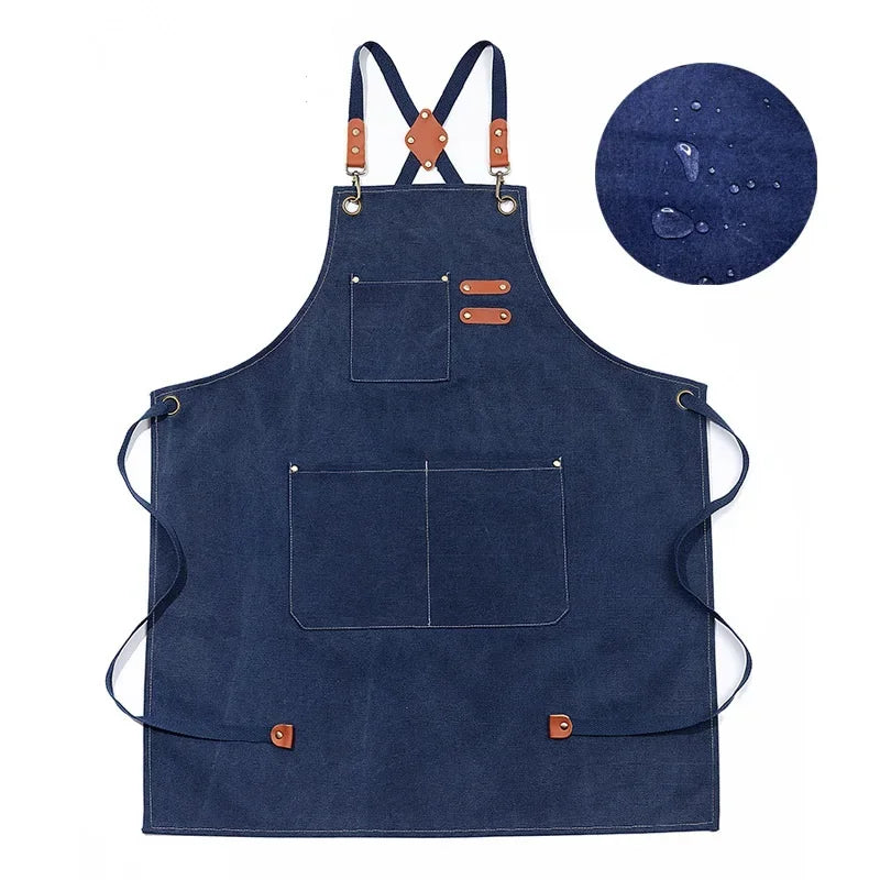 Chef Aprons for Men Women with Large Pockets, Cotton Canvas Cross Back Heavy Duty Adjustable Work Apron Apron