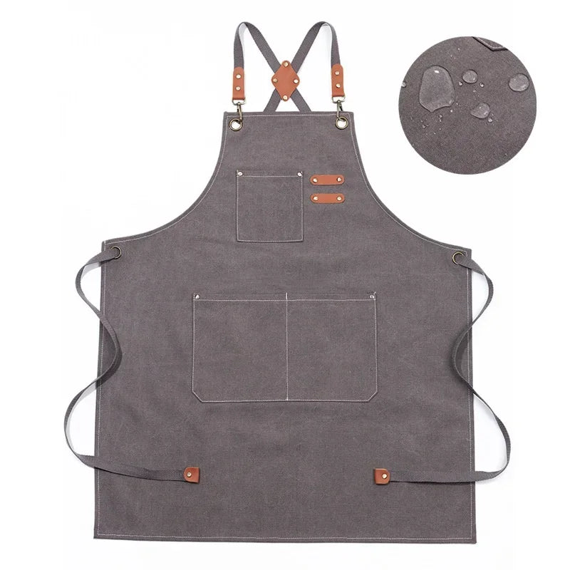 Chef Aprons for Men Women with Large Pockets, Cotton Canvas Cross Back Heavy Duty Adjustable Work Apron Apron