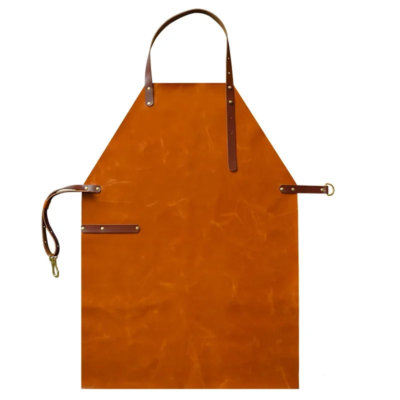 Genuine Leather Apron Top Layer Cow Leather Handmade American Water Oil Proof Fashion Kitchen Bartender Barista Craftsman Apron