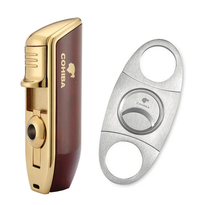 Luxury Cigar Lighter 3 Jet Flame Gas Torch Charuto Lighter Cutter Smoking Cigar Accessories W/ Puro Punch No Gift Box