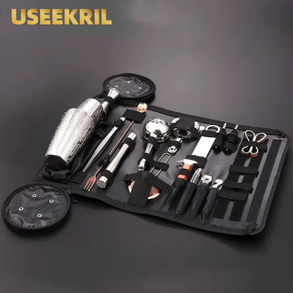 Bar Bartender Portable Bag Leather Toolkit Travel Bag Bar Accessories Storage Bag Only Stainless Steel Cocktail Shaker Set