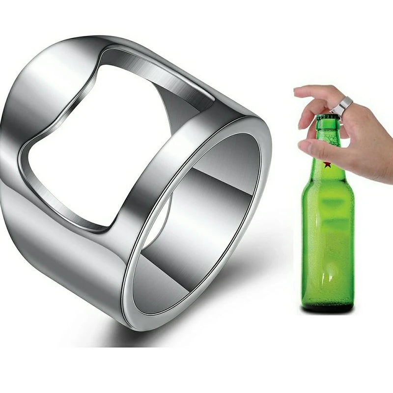 Stainless Steel Finger Corkscrew Beer Bottle Opener Tool Versatile Ring-Shape Beer Bottle Opener Bartender Tool