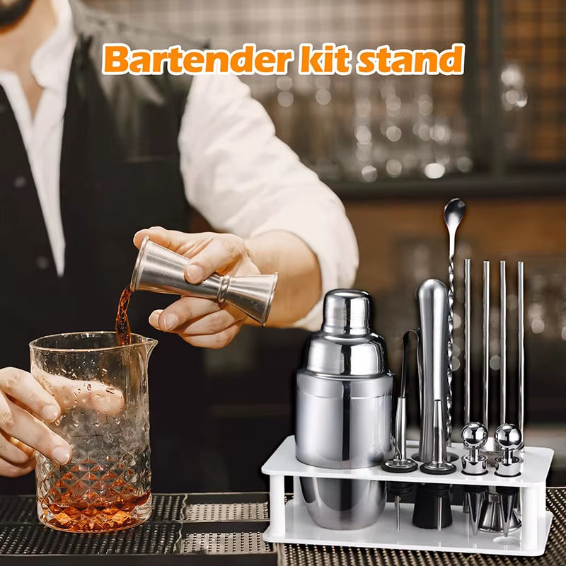 13 Slots Bartender Tool Holder Barware Drinkware Set Stand Practical Professional Cocktail Shaker Stand for Party Bar Home