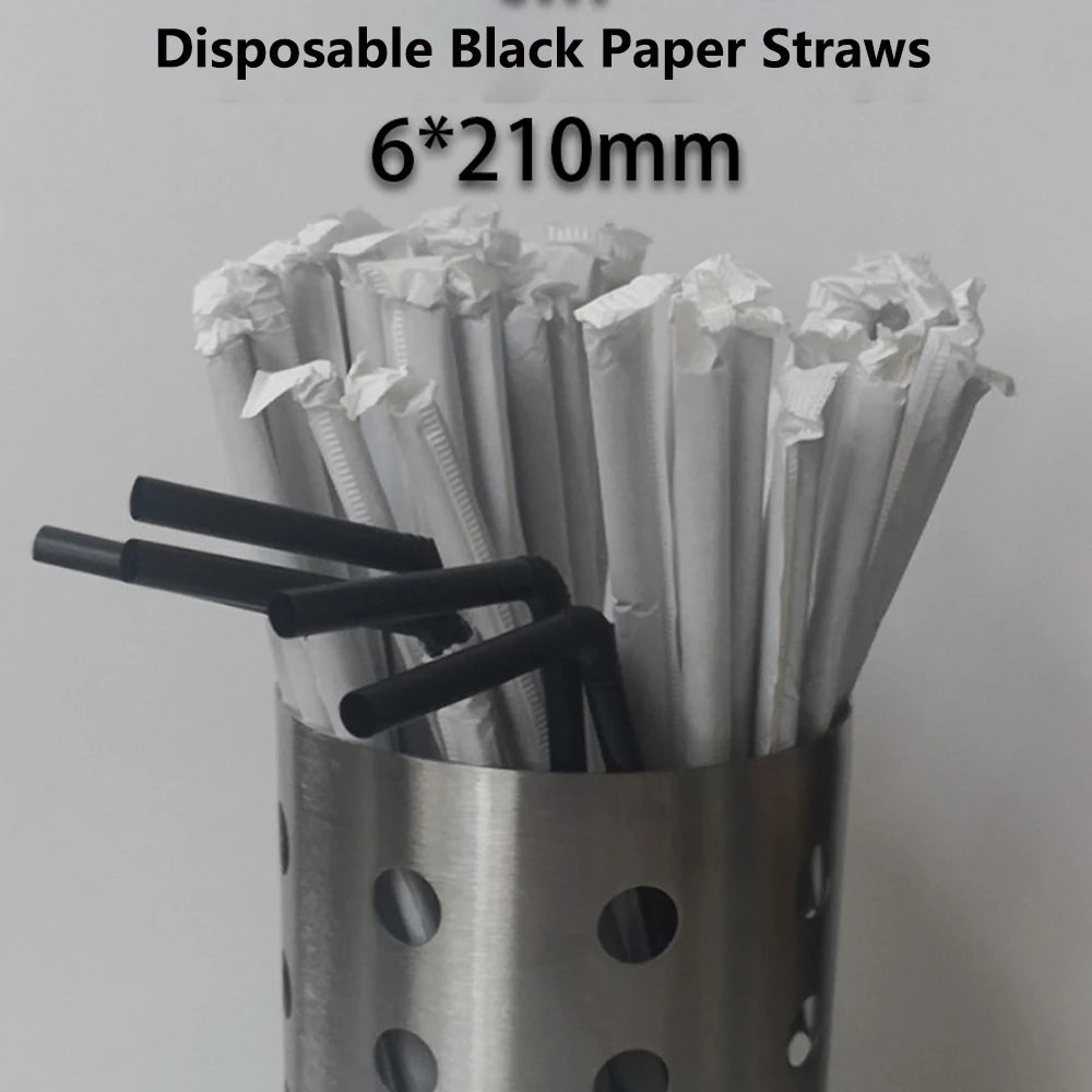 50-1500Pcs Black Drinking Straws Plastique Paper Straws Single Piece Packaging Rietjes Flexible Party Kitchen Beverage Straws