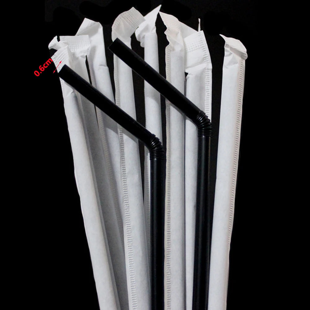 50-1500Pcs Black Drinking Straws Plastique Paper Straws Single Piece Packaging Rietjes Flexible Party Kitchen Beverage Straws